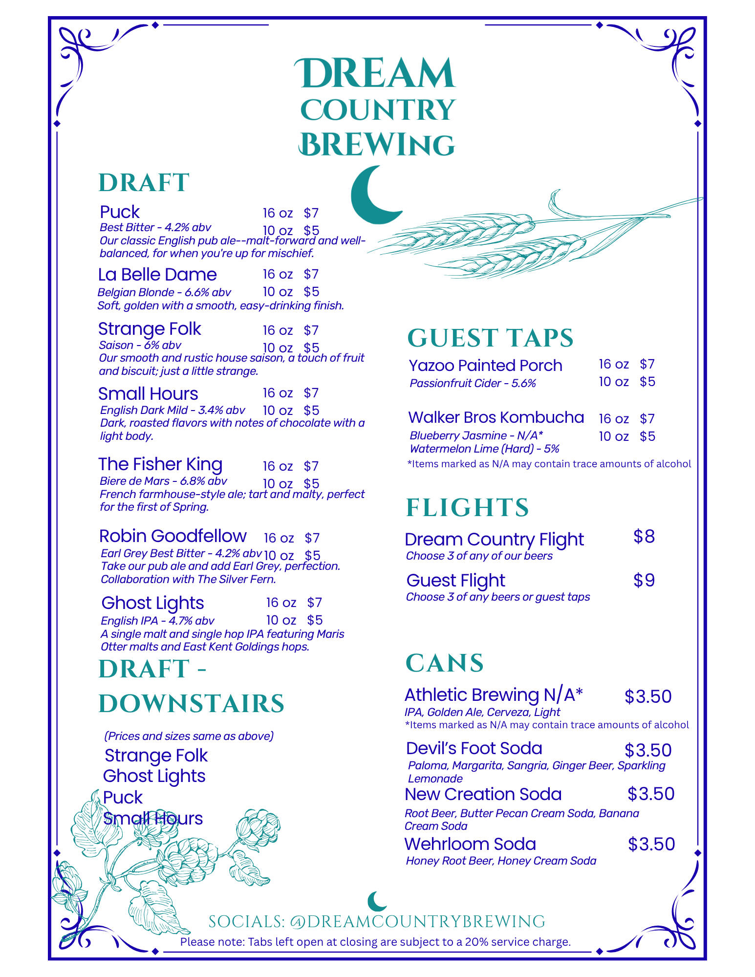 Our Current Menu (as of October 11, 2026)